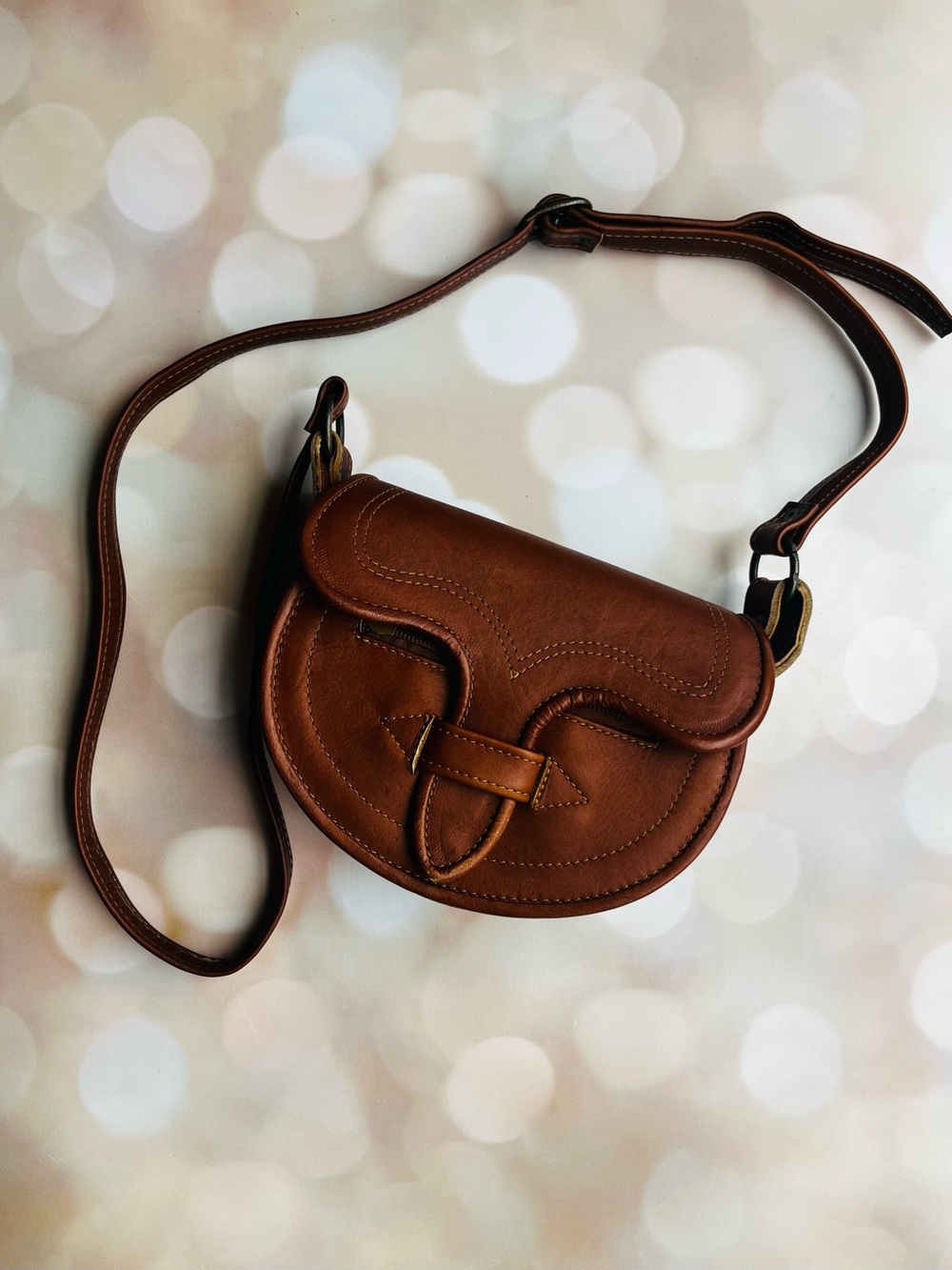 Brown Leather Saddle Crossbody Bag - Women's